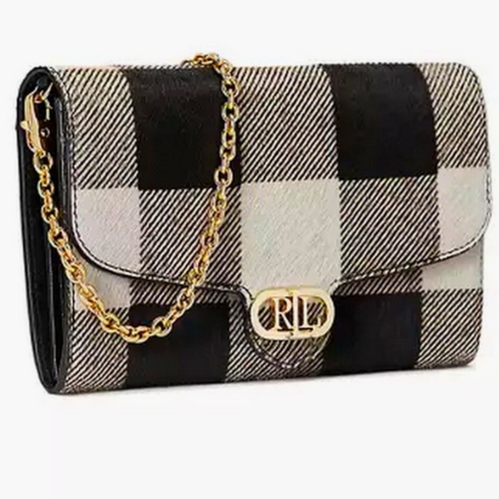 NWT Lauren Ralph Lauren Calf Hair Adair Crossbody Buffalo Check